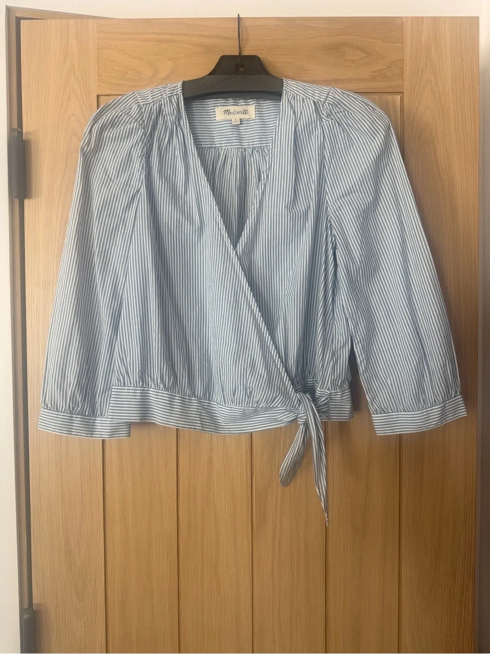 Madewell Blue and White Striped Wrap Blouse size S NWOT